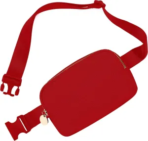 DANCOUR Vegan Leather Belt Bag for Women – Red Fanny Pack Crossbody, Stylish Large Waist Bag, Trendy Crossbody Belt Bag, Everywhere Fanny Pack for Travel, Fashionable Faux Leather Bag