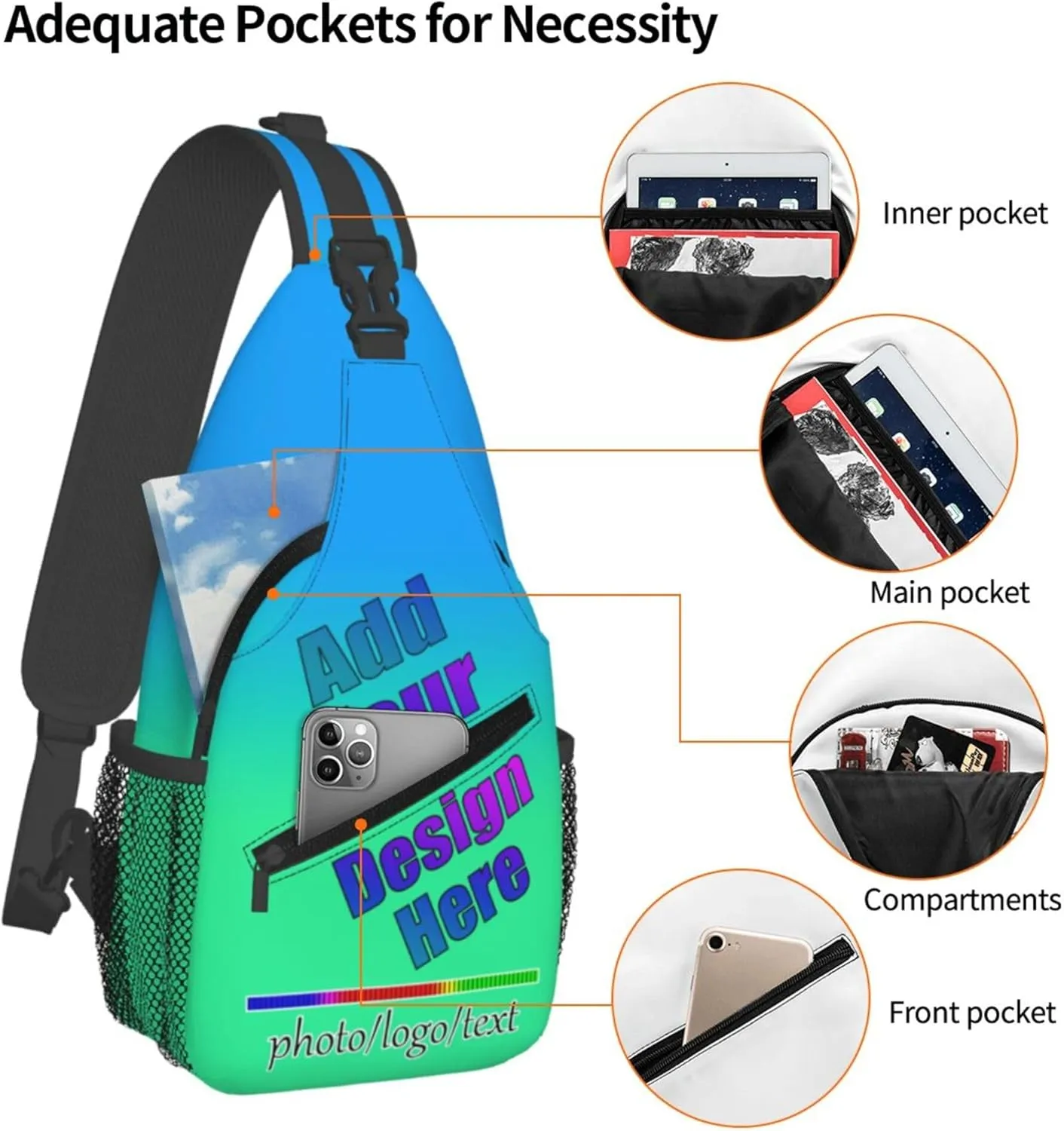 Daypack Personalized Sling Bag Crossbody Bags Customized Chest Bag Backpack Add Your Own Logo Photo Name Sports Outdoor