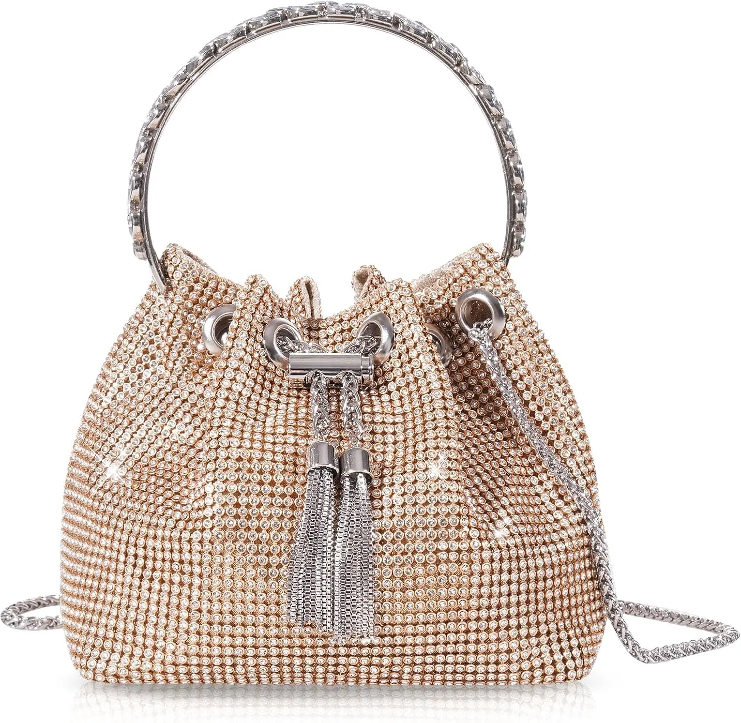 Desy & Feeci Bling Rhinestone Purse for Women, Glitter Clutch Handbag Bucket Evening Bag for Girls Wedding Party