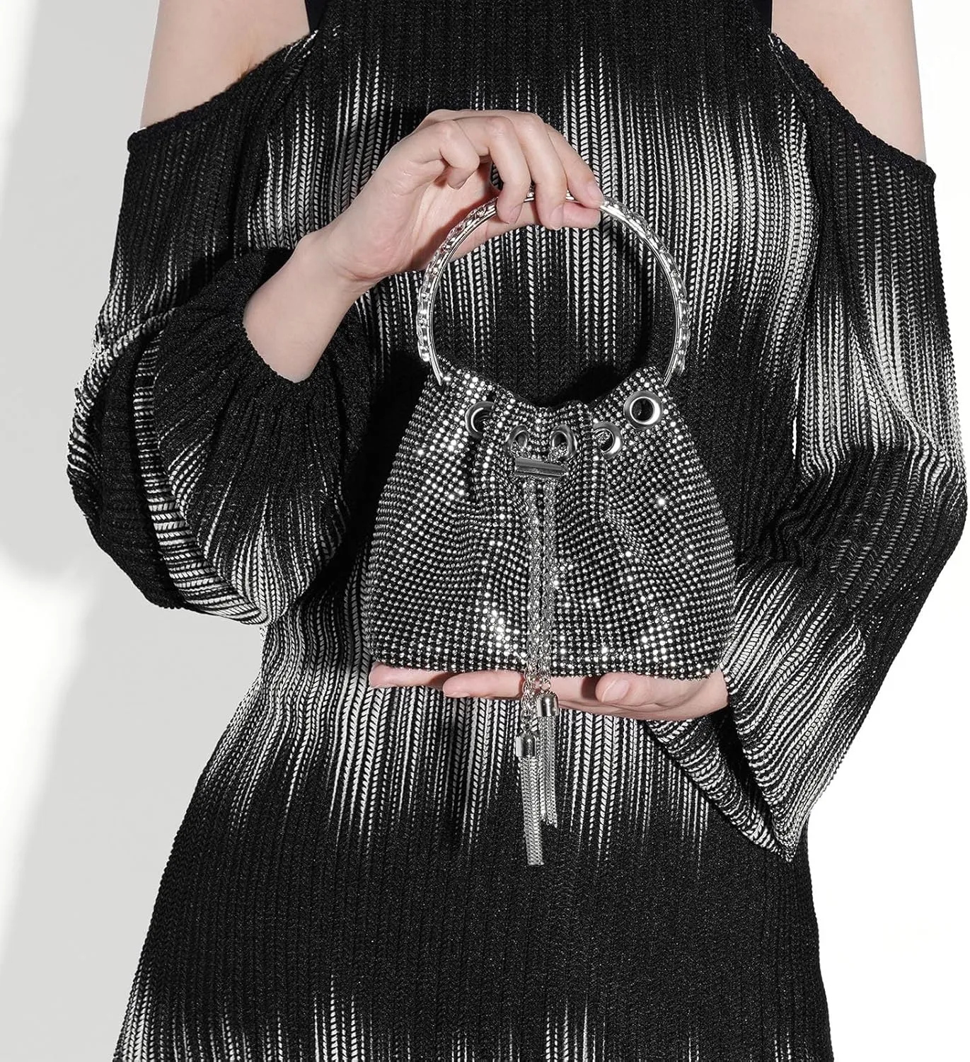 Desy & Feeci Bling Rhinestone Purse for Women, Glitter Clutch Handbag Bucket Evening Bag for Girls Wedding Party