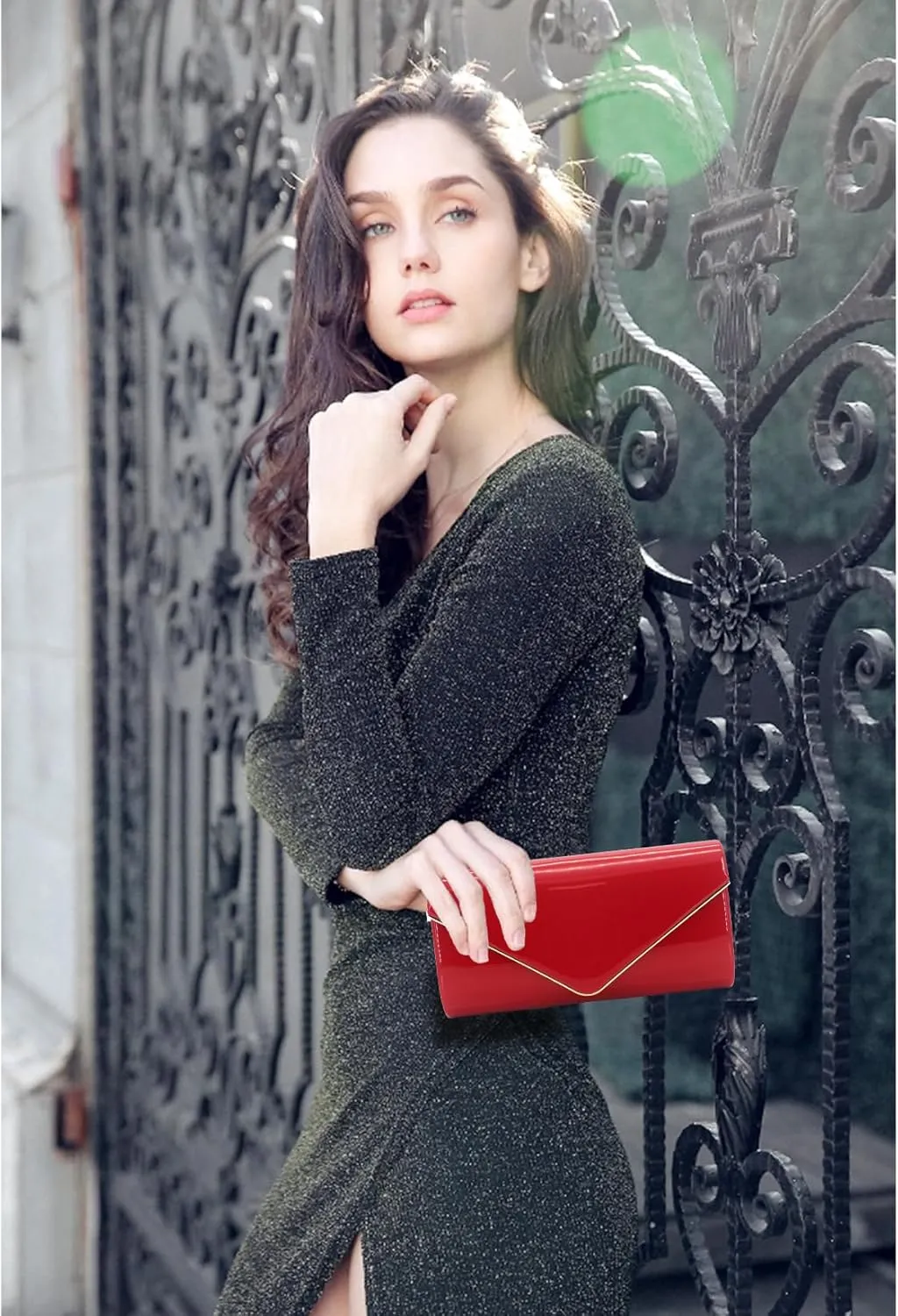Dexmay Patent Leather Envelope Clutch Purse Shiny Candy Foldover Clutch Evening Bag for Women