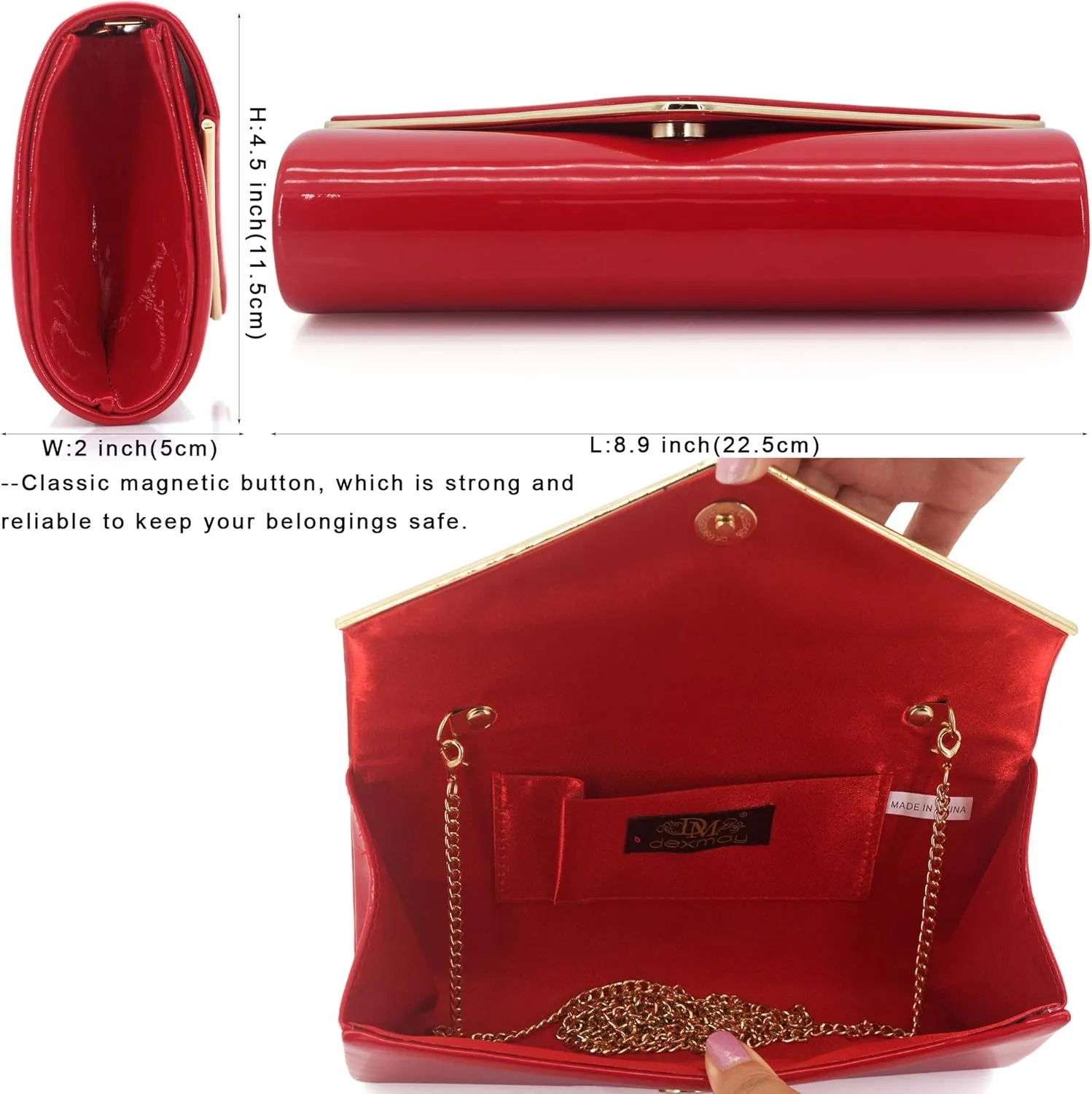 Dexmay Patent Leather Envelope Clutch Purse Shiny Candy Foldover Clutch Evening Bag for Women