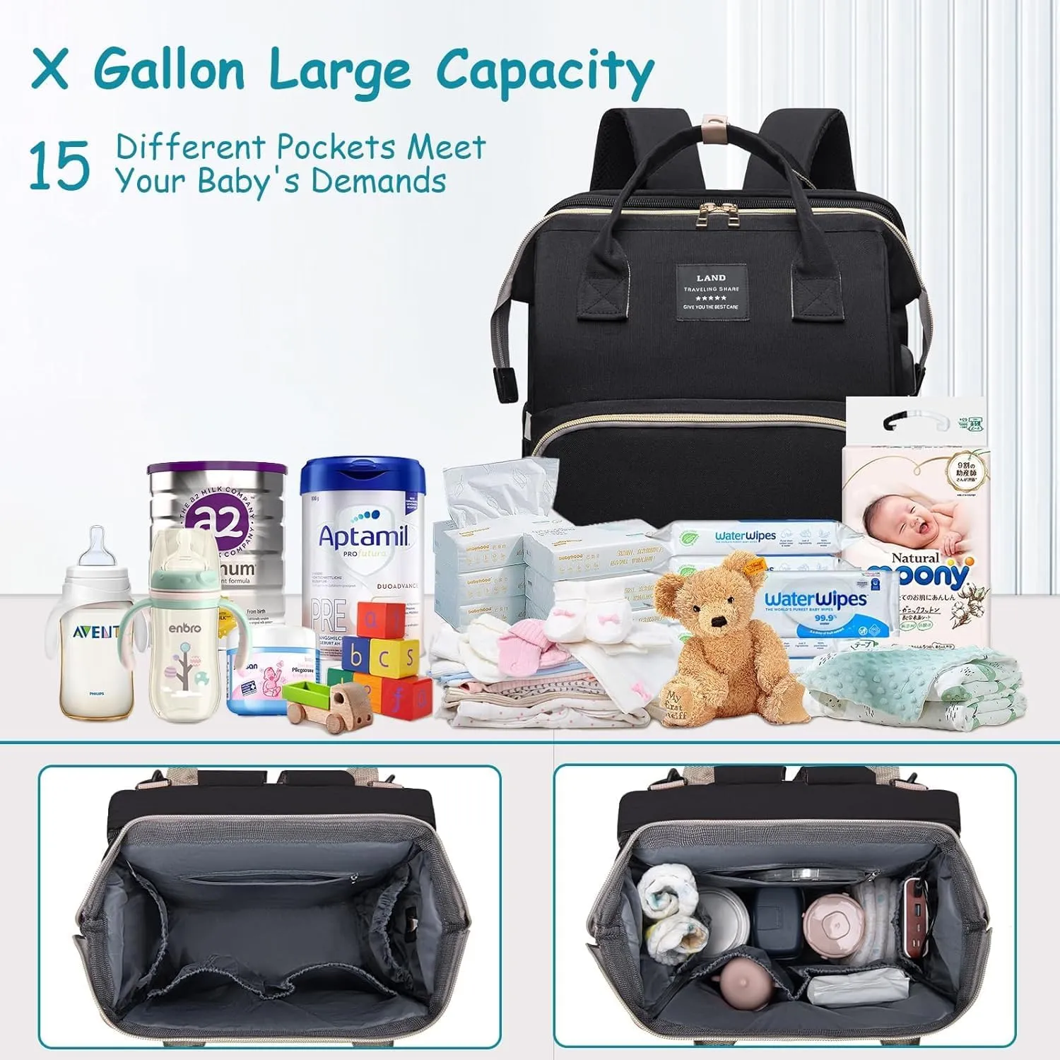 Diaper Baby Bag Backpack with Changing Station Changing Pad Nursing Bag Baby Shower Tote Bottle Bag Waterproof Large Capacity,Baby Registry Search,Newborn Essentials