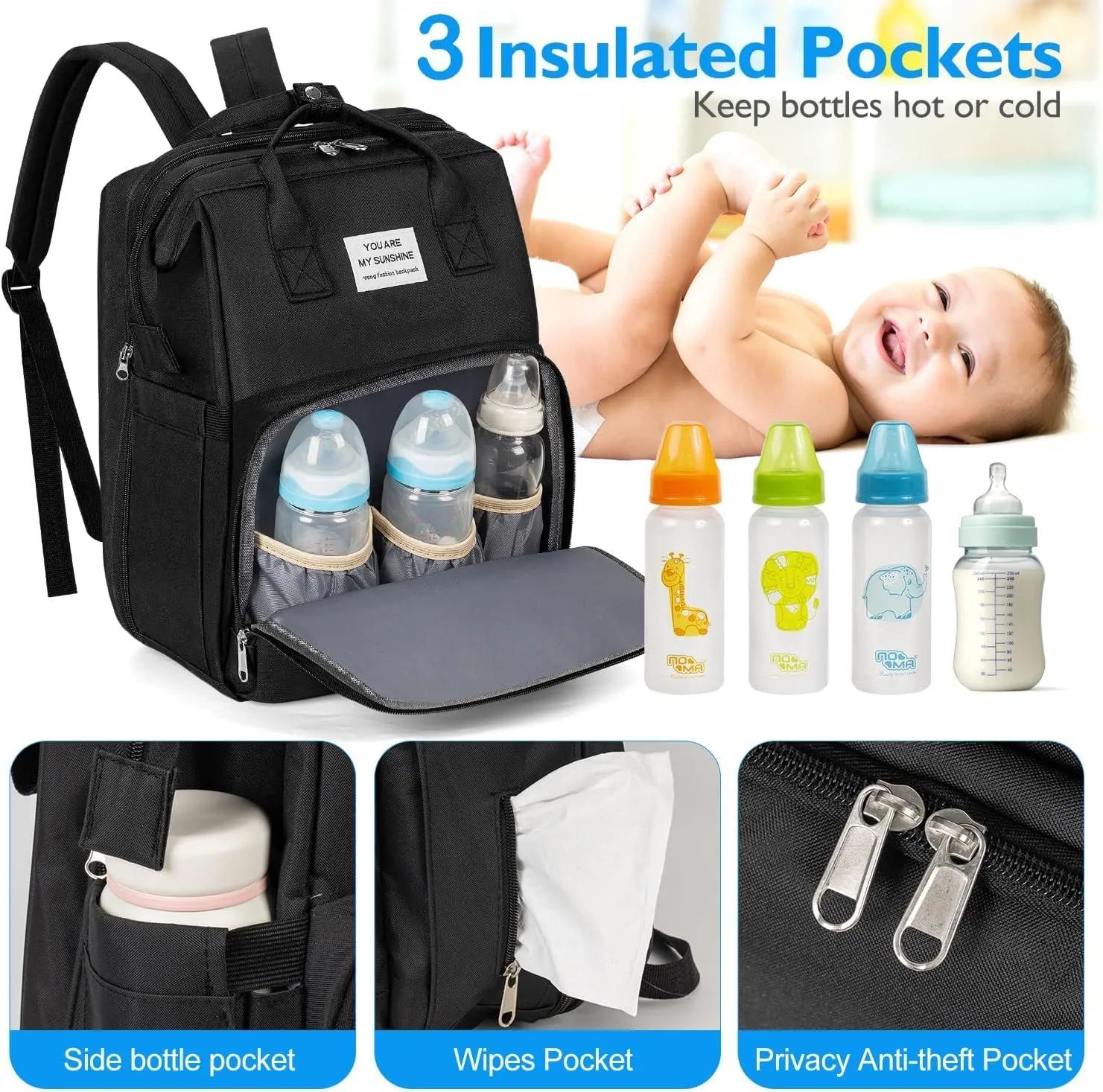 Diaper Baby Bag Backpack with Changing Station Changing Pad Nursing Bag Baby Shower Tote Bottle Bag Waterproof Large Capacity,Baby Registry Search,Newborn Essentials