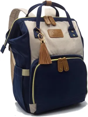 Diaper Bag Backpack, Large Capacity, Shower gift, Water Resistant, Tote, Travel Bag & FREE Accessories (Navy-Light Beige)