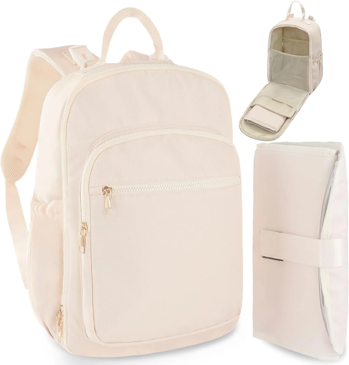Diaper Bag Backpack Small Diaper Baby Bag for Travel, Mini Lightweight Diaper Backpack with Changing Pad Insulated Pockets (Beige)