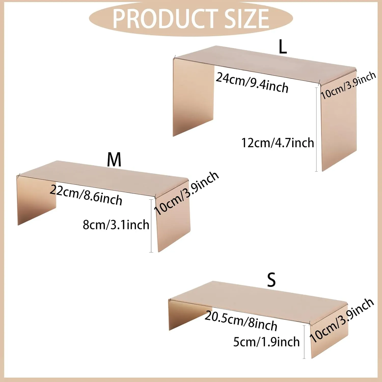 Display Risers Stainless Steel 3PCS Metal Golden Display Riser Stand Shoe Bag Holder Display Riser Shelf Showcase for Home Boutique Retail Store,Rose Gold