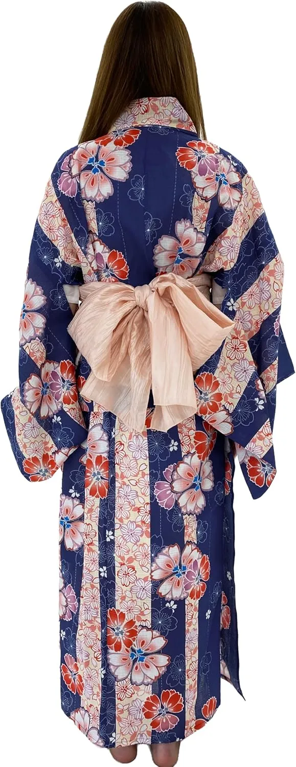 Dita Women's New Separate Yukata Set with Easy Wearing Top, Wrap Skirt, and Pleated Heko Obi Belt (Japanese Casual Kimono)