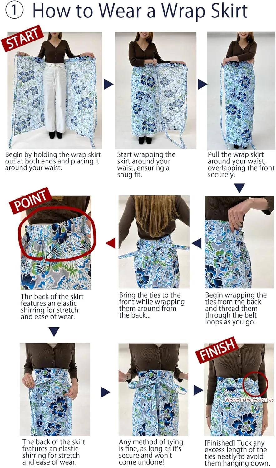Dita Women's New Separate Yukata Set with Easy Wearing Top, Wrap Skirt, and Pleated Heko Obi Belt (Japanese Casual Kimono)
