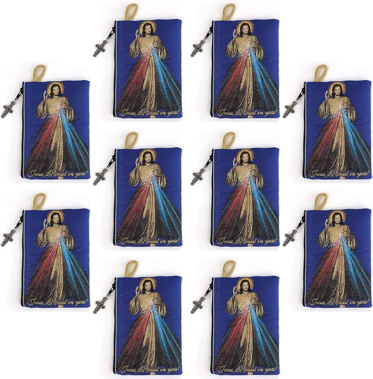 Divine Mercy of Jesus & Jesus is God, Bulk Catholic Icon Coin Purses, Small Fabric Zipper Pouch, Women's Travel Wallet for Phone, Cards, & Change, Clutch Purse for Rosaries & Religious Trinkets