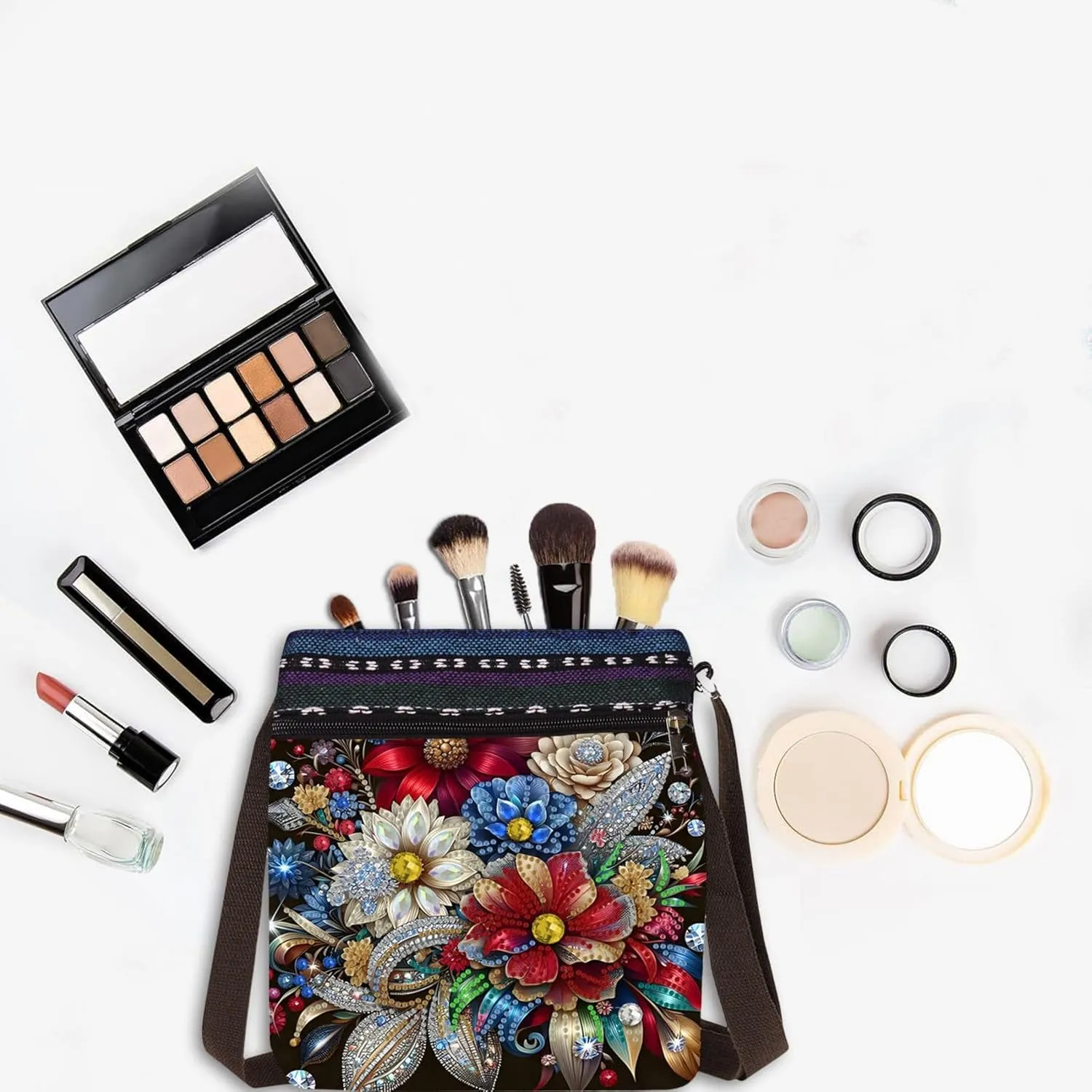 DIY Diamond Art Painting Crossbody Bag Canvas Ethnic Minority Style Unique Fashion Single Room Messenger Bag for Women-Flower-D