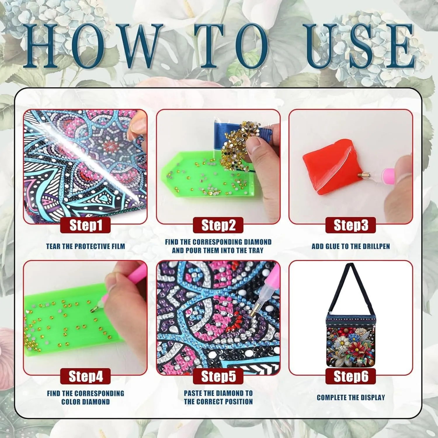 DIY Diamond Art Painting Crossbody Bag Canvas Ethnic Minority Style Unique Fashion Single Room Messenger Bag for Women-Flower-D