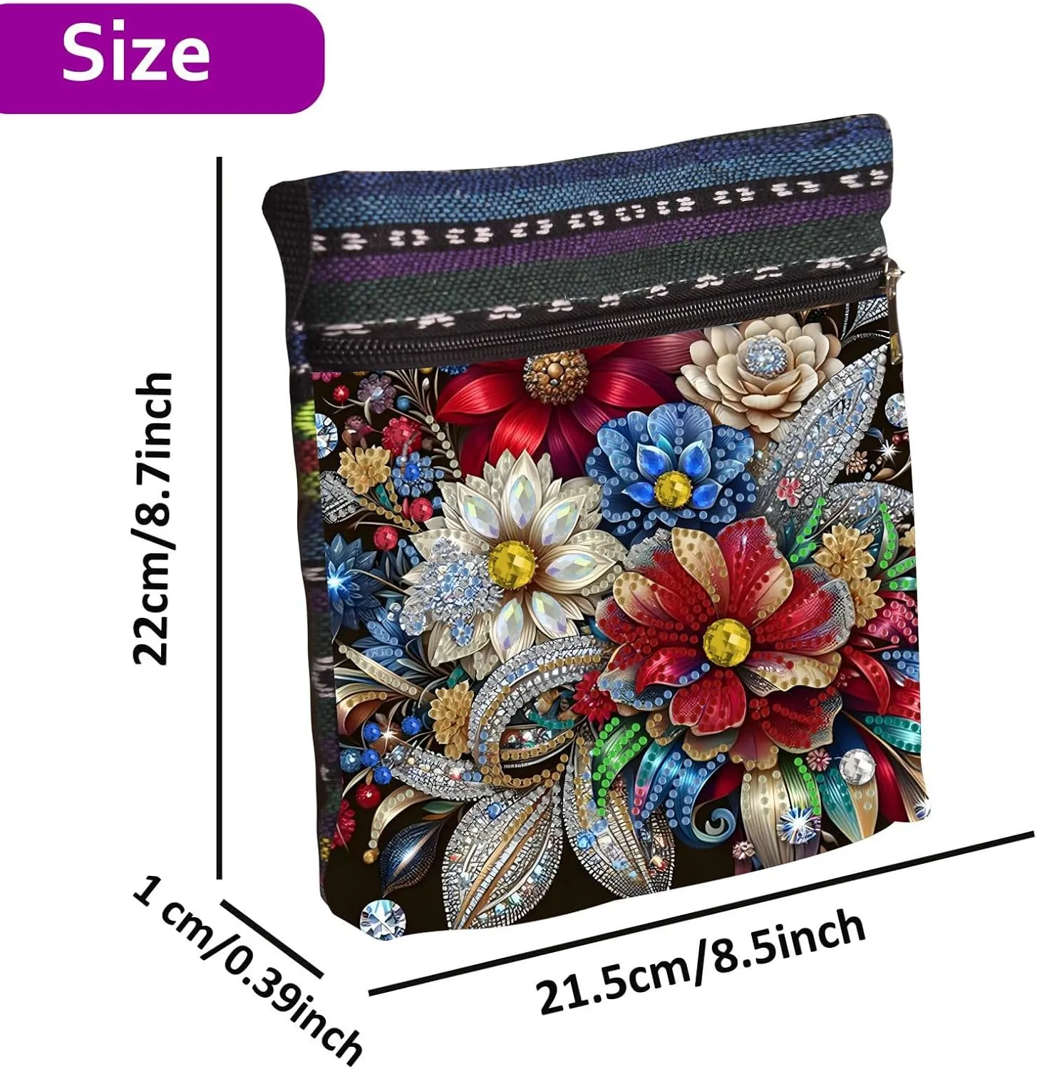 DIY Diamond Art Painting Crossbody Bag Canvas Ethnic Minority Style Unique Fashion Single Room Messenger Bag for Women-Flower-D