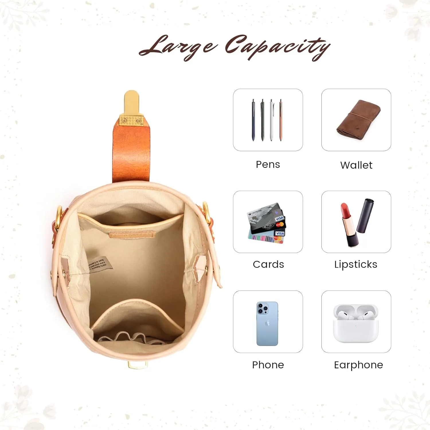 Doctor Bucket Crossbody Handbag | Luxurious and Versatile Bag for Women | Genuine Cowhide Leather