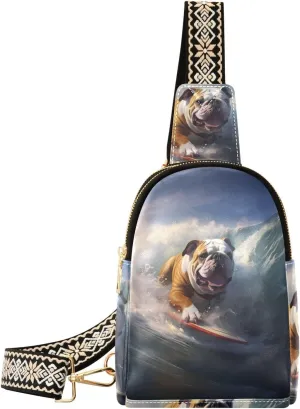 Dog Bag Small Sling Bag for Women French Bulldog Surfing Leather Crossbody Bags Chest Bag Waist Packs