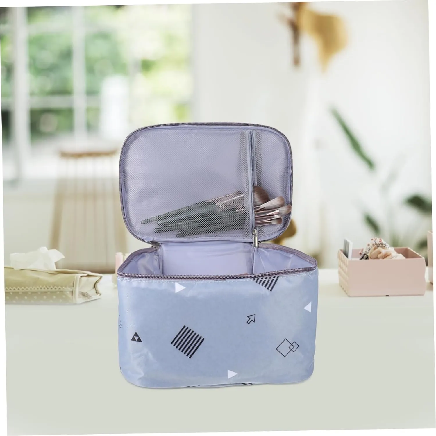 DOITOOL 1 PC Cosmetic Bag Waterproof Zipper Travel Tote Bag Makeup Creative Travel Bag Hanging Miss Oxford, Grey, 25X17X14CM