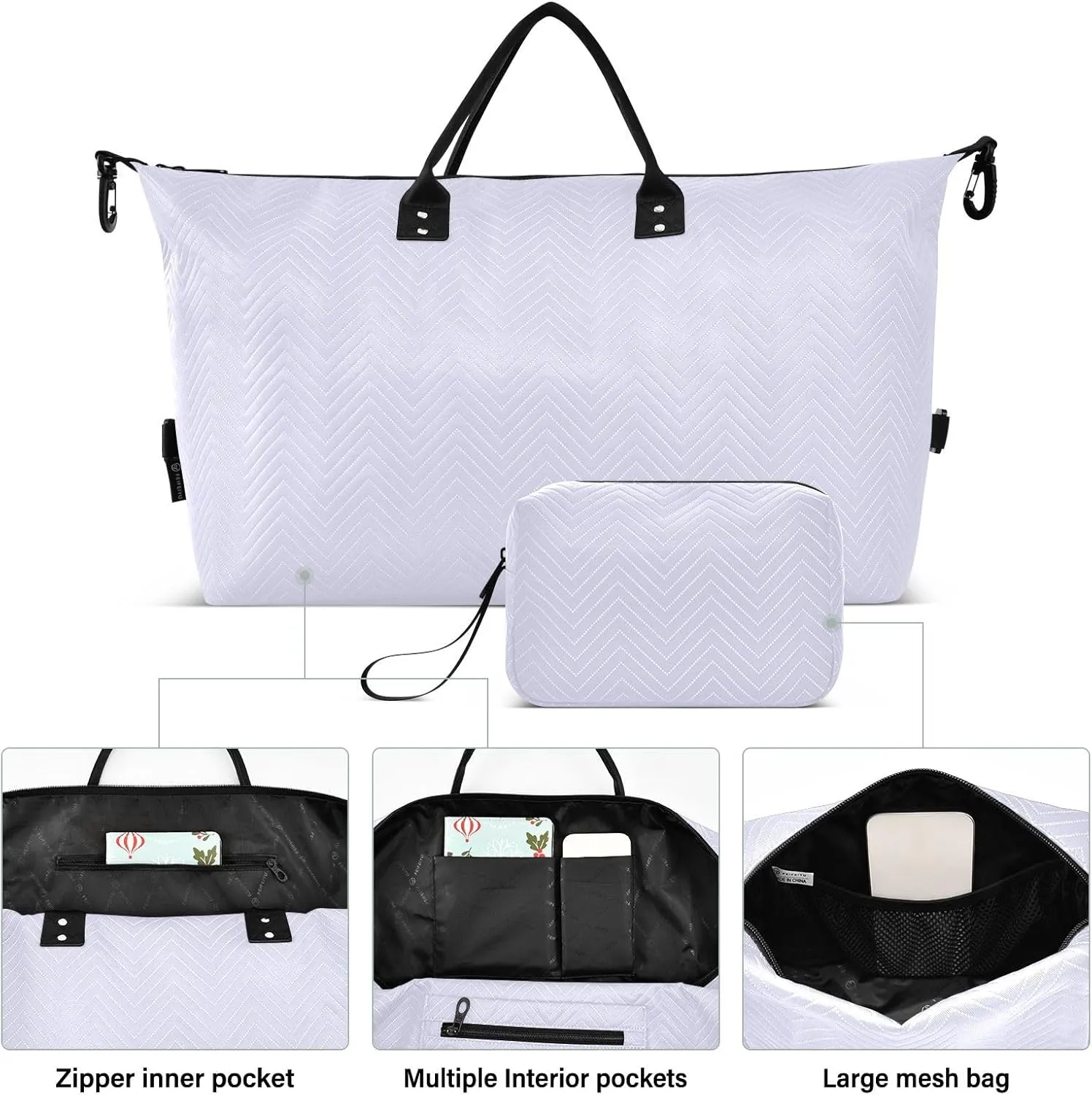DOMIKING Lavender Travel Duffle Bag Foldable Weekender Overnight Bags for Women Men Carry On Gym Bag Personal Item Travel Bag with Toiletry Bag for Business Trip Travel Gym, 2 Pcs