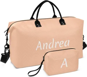 DOMIKING Peach Fuzz Orange Personalized Duffel Bag Foldable Weekender Bag Overnight Bags for Women Men Custom Travel Bag with Toiletry Bag for Women Business Weekend, 2 Pcs