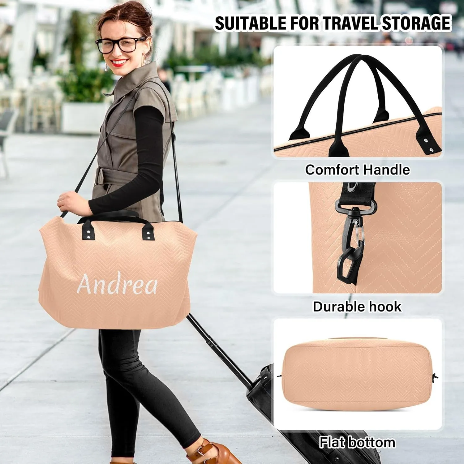 DOMIKING Peach Fuzz Orange Personalized Duffel Bag Foldable Weekender Bag Overnight Bags for Women Men Custom Travel Bag with Toiletry Bag for Women Business Weekend, 2 Pcs