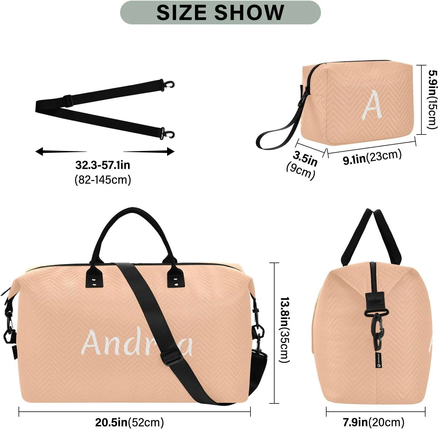 DOMIKING Peach Fuzz Orange Personalized Duffel Bag Foldable Weekender Bag Overnight Bags for Women Men Custom Travel Bag with Toiletry Bag for Women Business Weekend, 2 Pcs