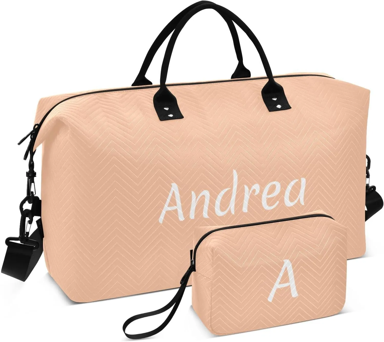 DOMIKING Peach Fuzz Orange Personalized Duffel Bag Foldable Weekender Bag Overnight Bags for Women Men Custom Travel Bag with Toiletry Bag for Women Business Weekend, 2 Pcs