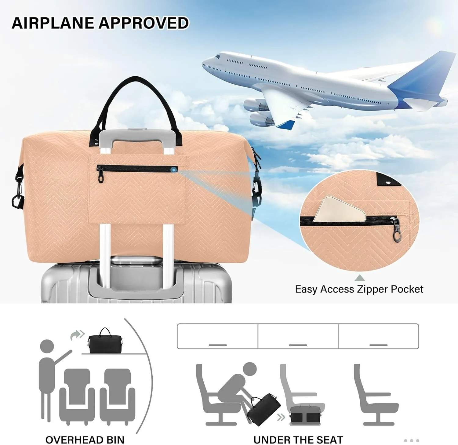 DOMIKING Peach Fuzz Orange Personalized Duffel Bag Foldable Weekender Bag Overnight Bags for Women Men Custom Travel Bag with Toiletry Bag for Women Business Weekend, 2 Pcs
