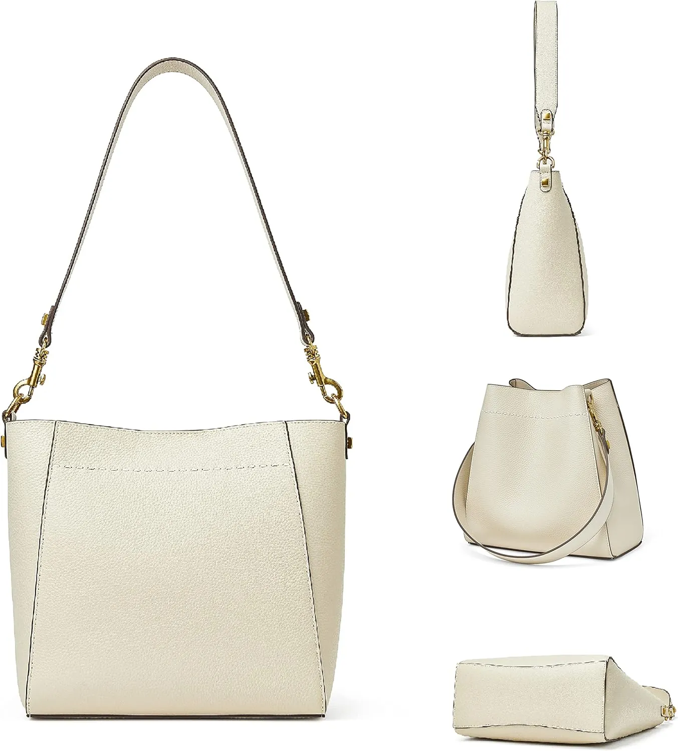 DORIS&JACKY Leather Bucket Tote Bags for Women Designer Shoulder Hobo Purse and Handbags with Detachable Wide Strap