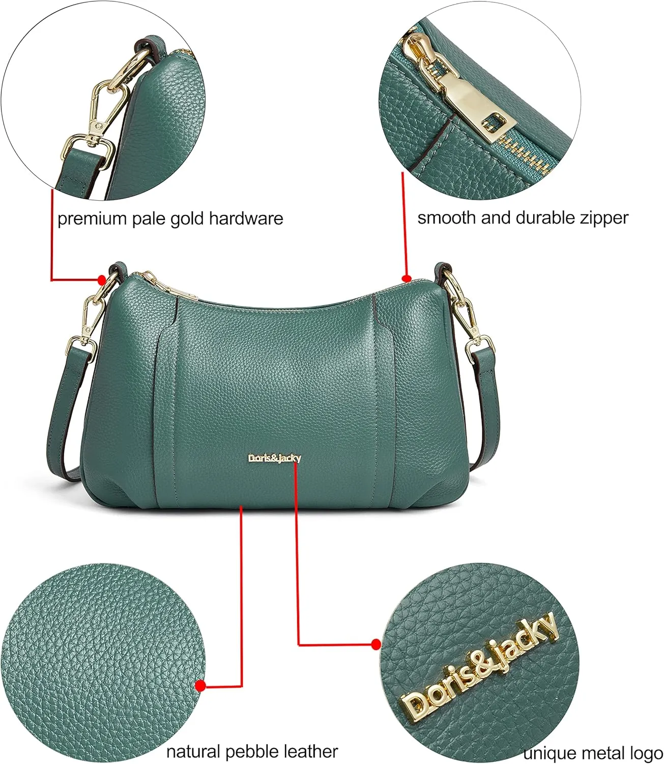 DORIS&JACKY Leather Shoulder Handbags For Women Medium Designer Crossbody Purse And Bags With Two Detachable Straps