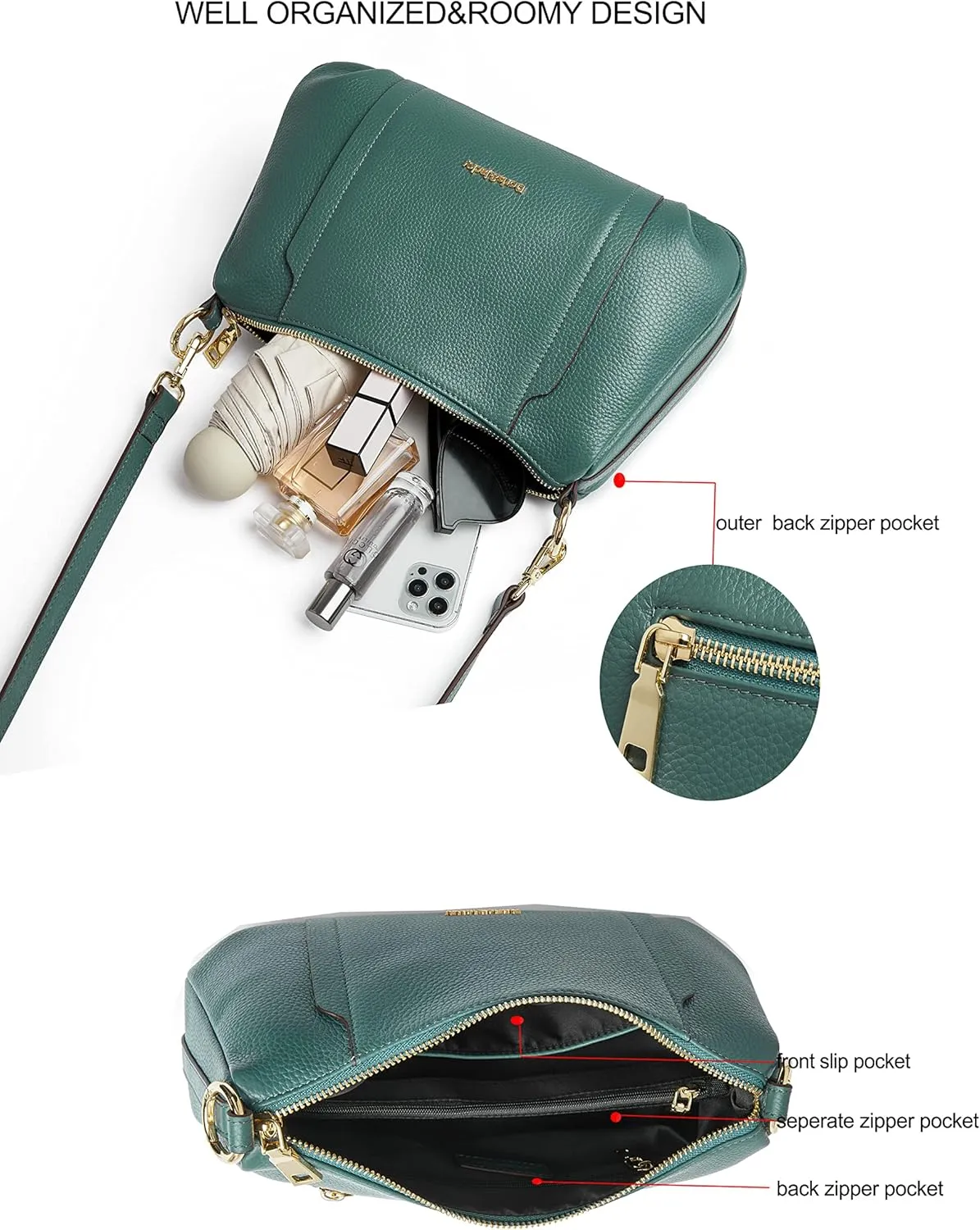 DORIS&JACKY Leather Shoulder Handbags For Women Medium Designer Crossbody Purse And Bags With Two Detachable Straps