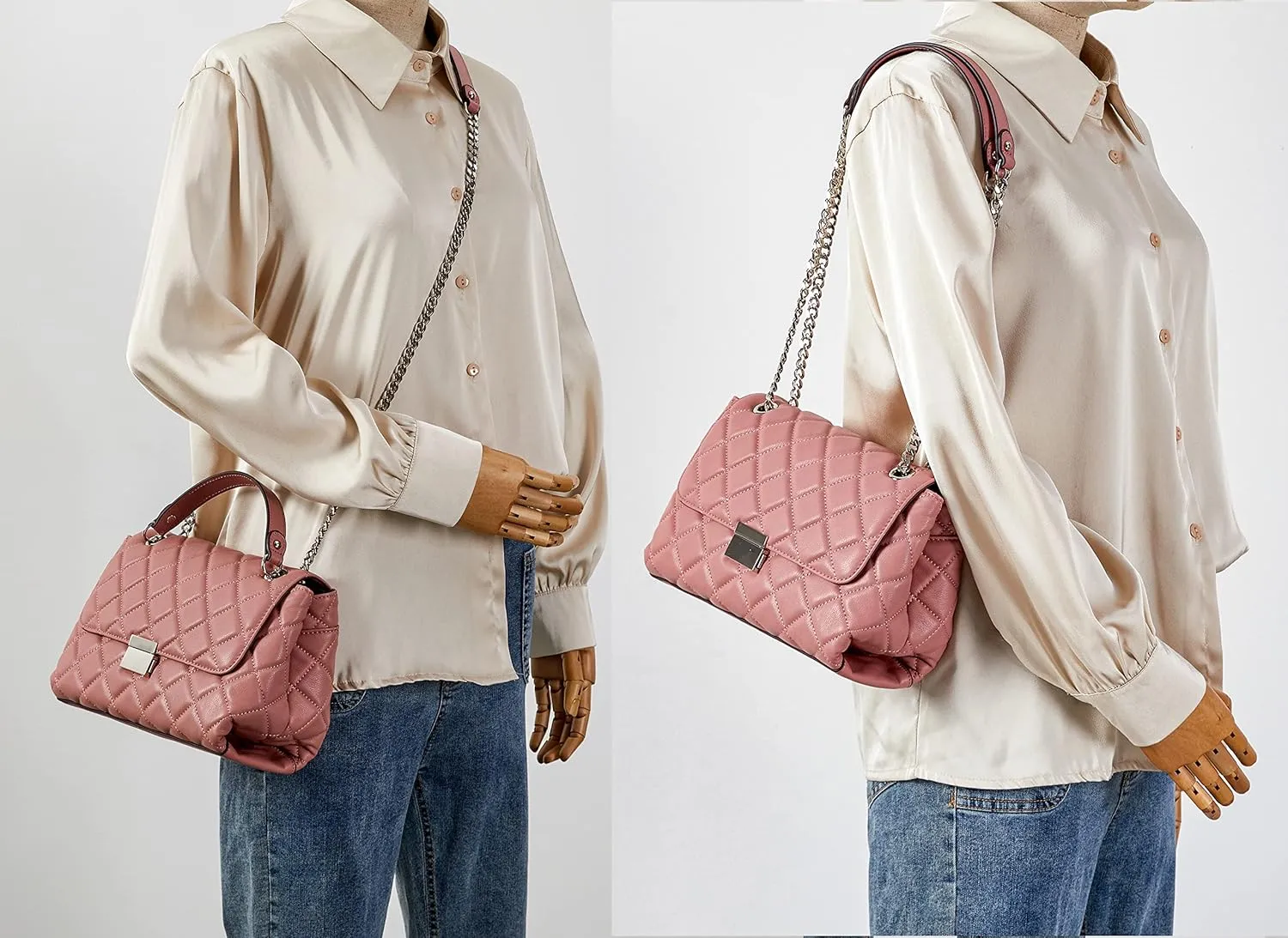DORIS&JACKY Quilted Purse For Women Genuine Leather Shoulder Designer Handbags with Metal Chain Strap And Flap Lock