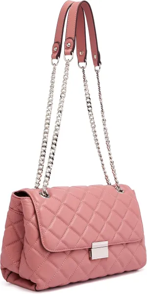 DORIS&JACKY Quilted Purse For Women Genuine Leather Shoulder Designer Handbags with Metal Chain Strap And Flap Lock
