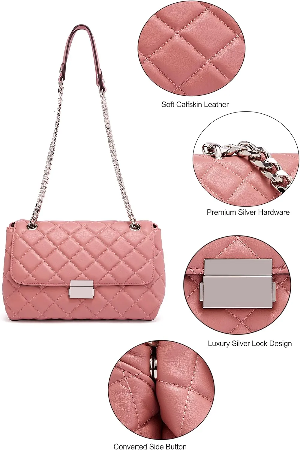 DORIS&JACKY Quilted Purse For Women Genuine Leather Shoulder Designer Handbags with Metal Chain Strap And Flap Lock