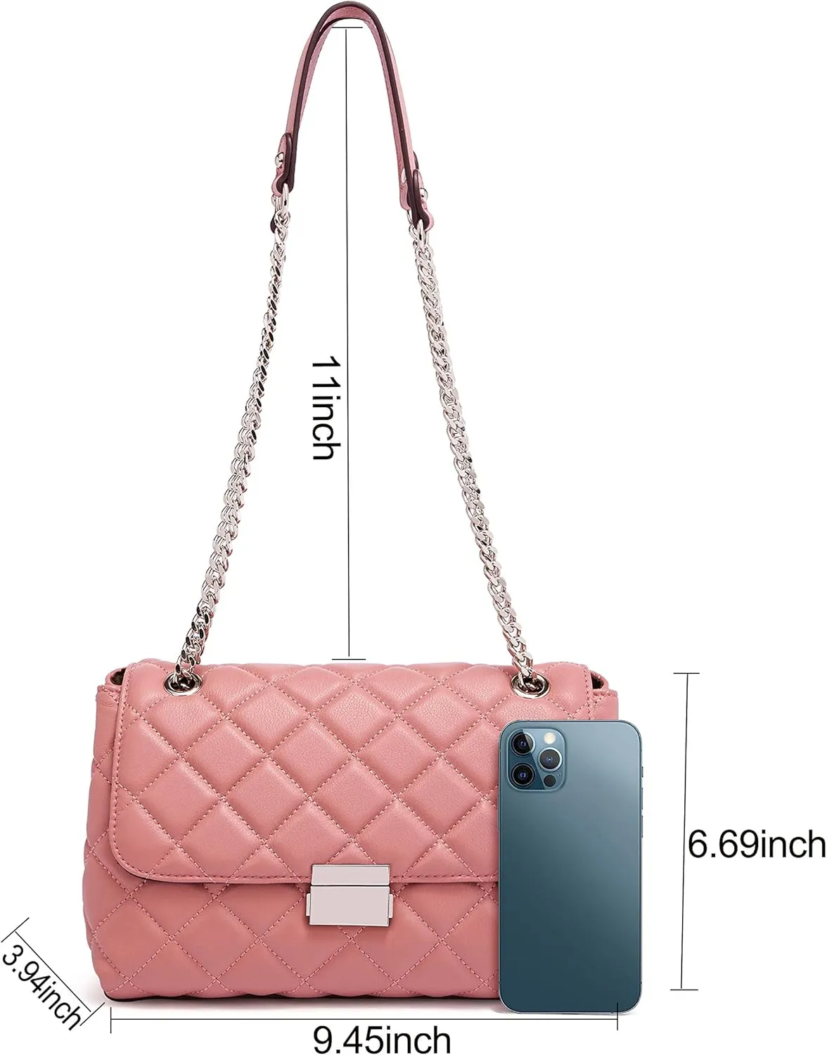 DORIS&JACKY Quilted Purse For Women Genuine Leather Shoulder Designer Handbags with Metal Chain Strap And Flap Lock