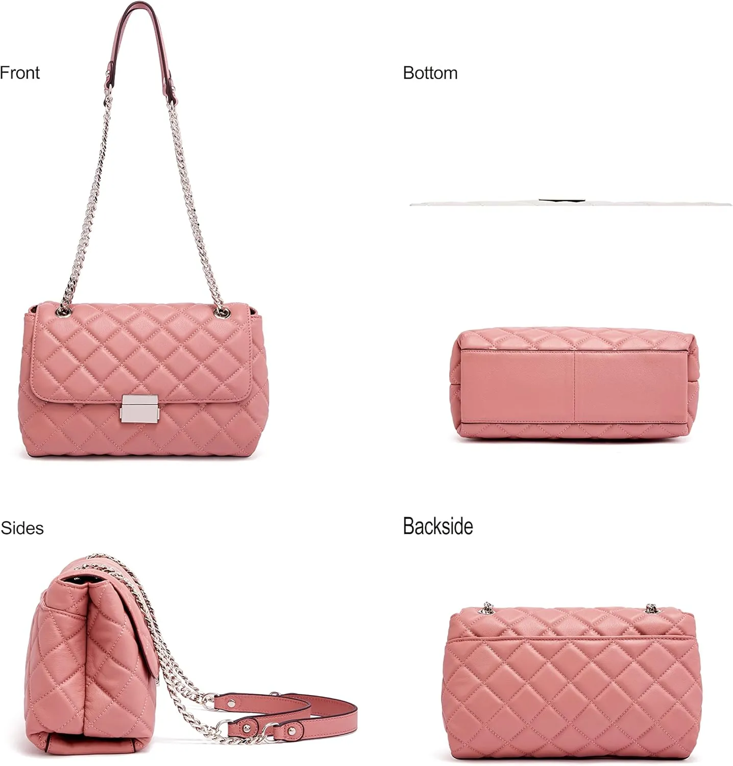 DORIS&JACKY Quilted Purse For Women Genuine Leather Shoulder Designer Handbags with Metal Chain Strap And Flap Lock