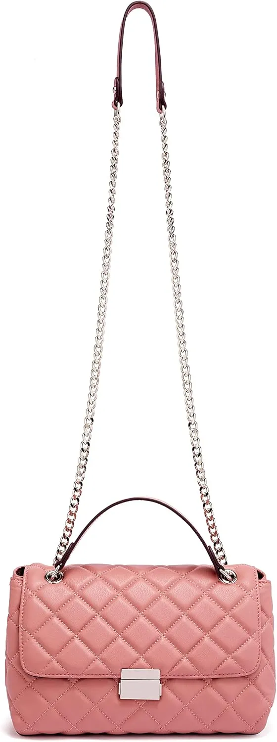 DORIS&JACKY Quilted Purse For Women Genuine Leather Shoulder Designer Handbags with Metal Chain Strap And Flap Lock