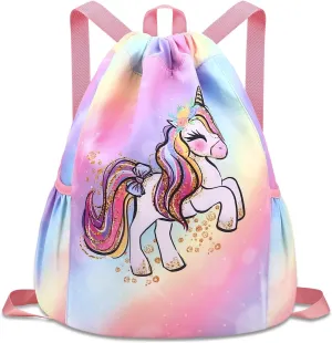 Drawstring Backpack for Kids - Girls Dance Bag,Sport Gym Beach Swim Travel Daypack
