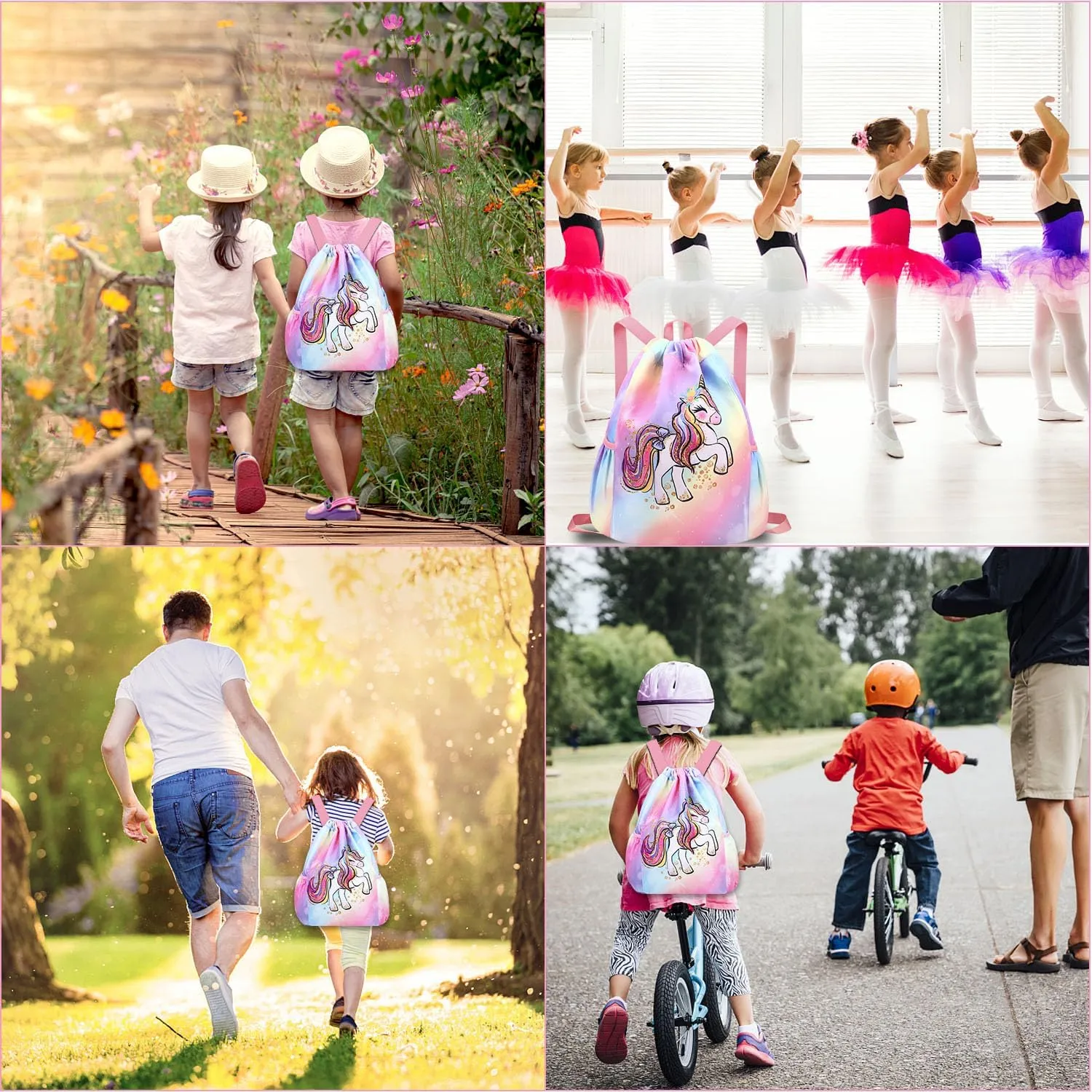 Drawstring Backpack for Kids - Girls Dance Bag,Sport Gym Beach Swim Travel Daypack