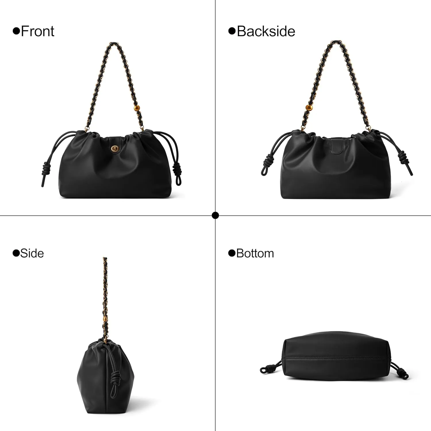 Drawstring Hobo Purse for Women Trendy Bucket Shoulder Bag With Top Chain Handle And Long Crossbody Strap
