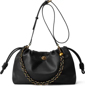 Drawstring Hobo Purse for Women Trendy Bucket Shoulder Bag With Top Chain Handle And Long Crossbody Strap