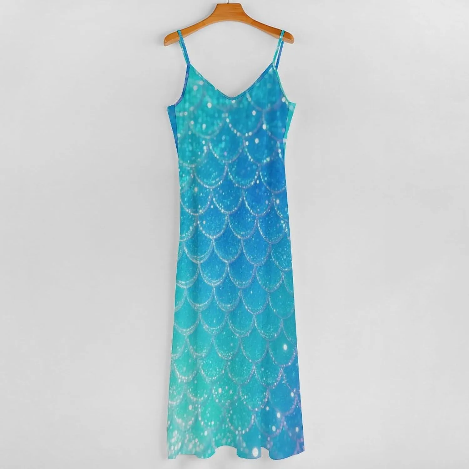 Dreamy Glitter Mermaid Scales Women's Ankle Length Dress Summer Maxi Long Dresses Sleeveless Strap Sundress