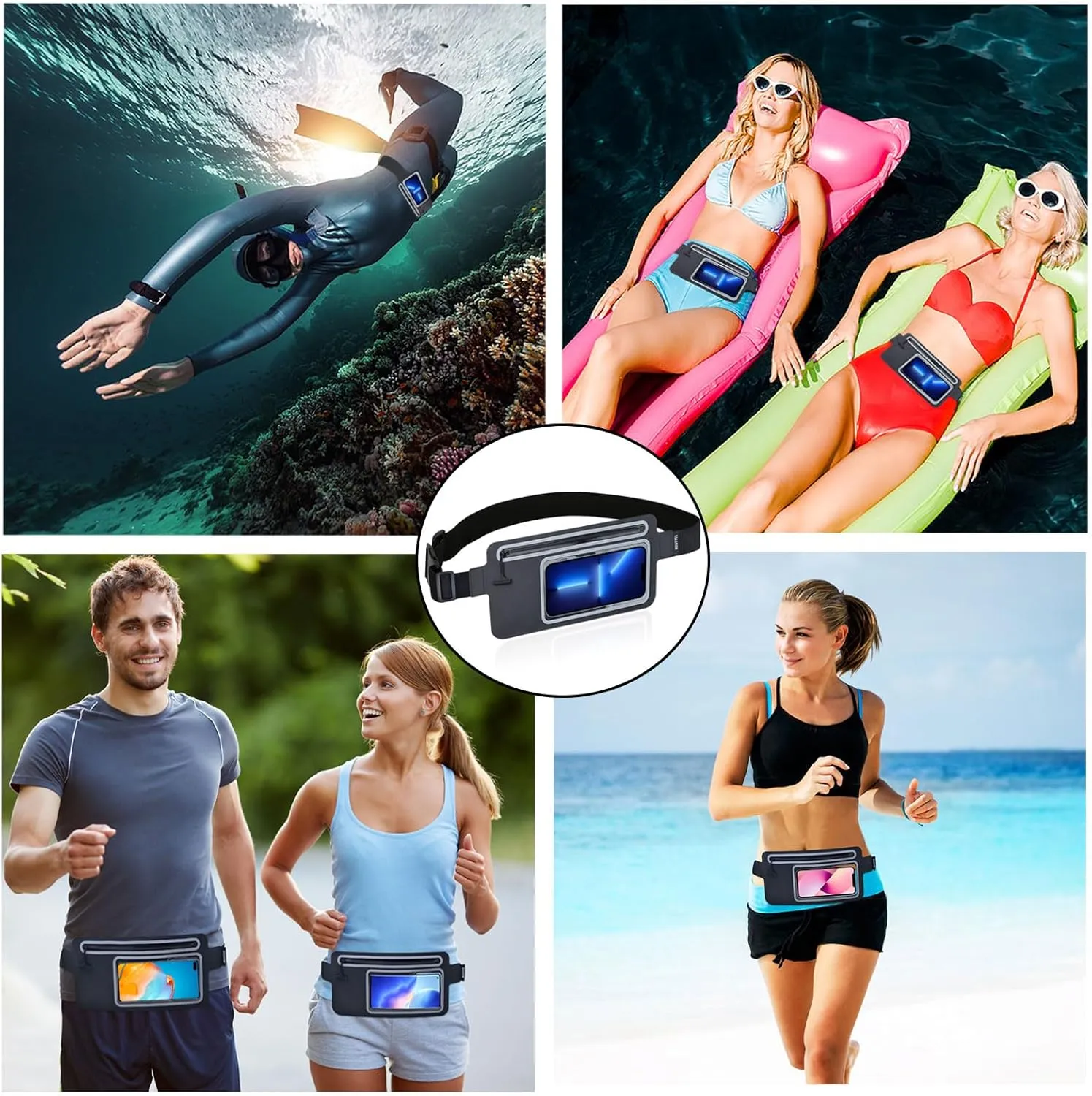 Dry Bags Waterproof Fanny Pack for Men Crossbody Women Kids Cell Phone Waist Pouch,Small Everywhere Clear Running Belt Bag for Beach Travel Water Sports Swimming Kayaking Boat Hiking Exercise