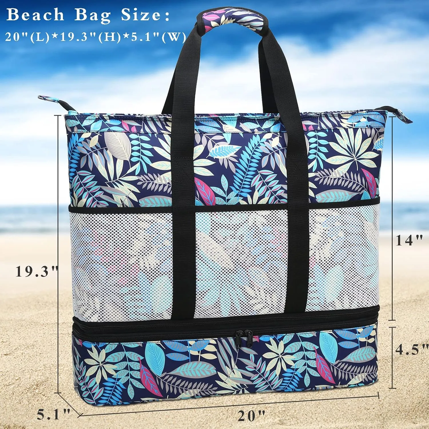 DSIUE Beach Bags with Cooler - Waterproof Sandproof Tote for Women - Large Pool Gym Travel Bag