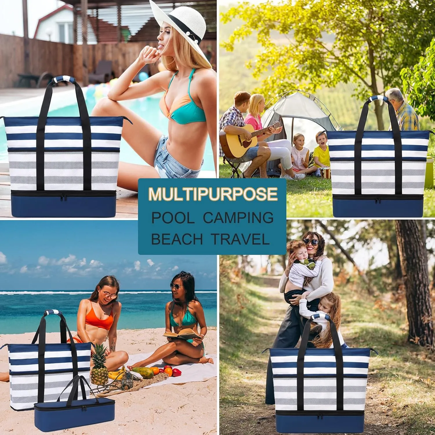 DSIUE Beach Bags with Cooler - Waterproof Sandproof Tote for Women - Large Pool Gym Travel Bag