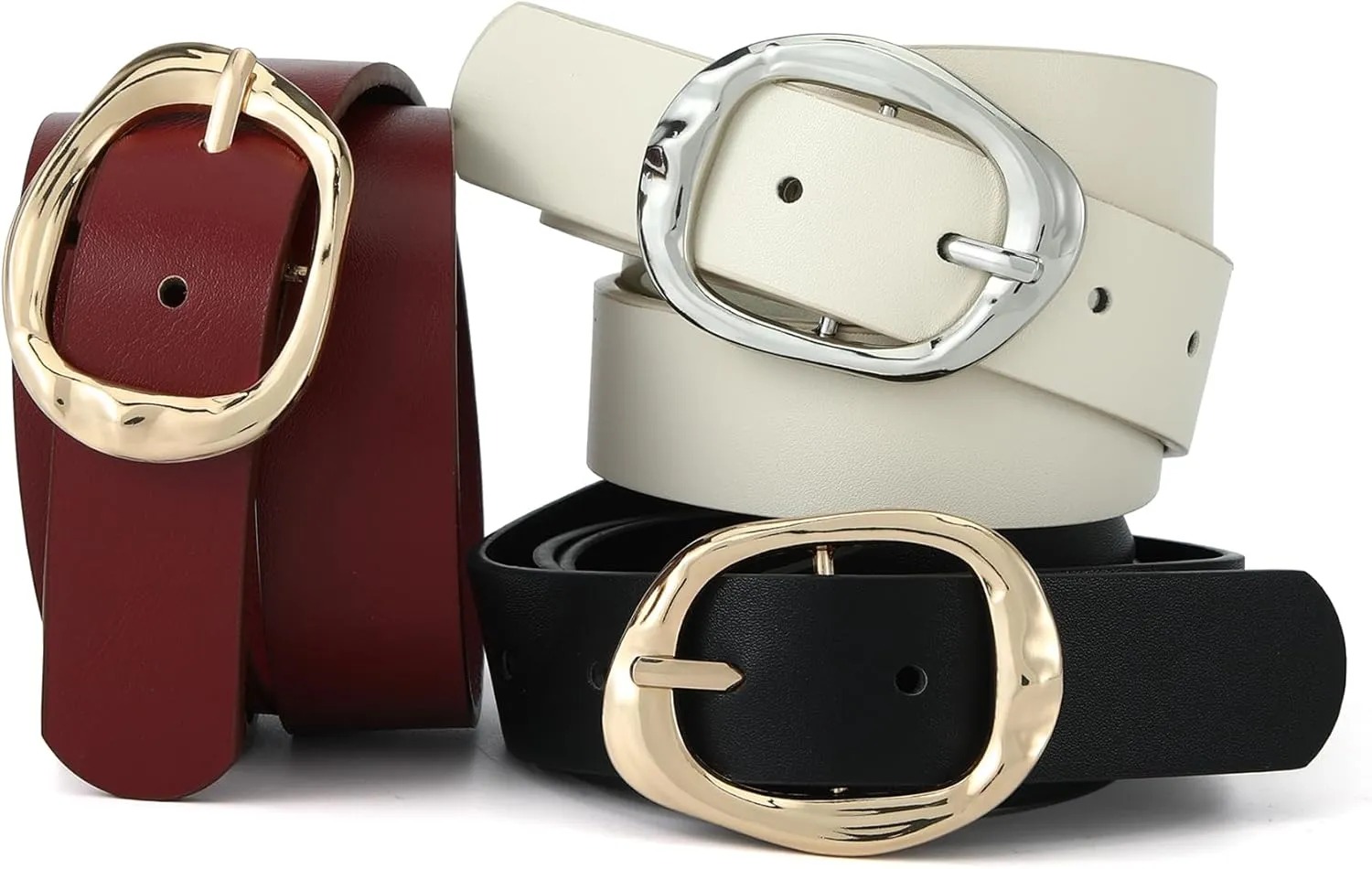 Earnda Leather Belts for Women Casual Fashion Waist Belt with Liquid Shapes Gold Buckle for Jeans Pants Dresses