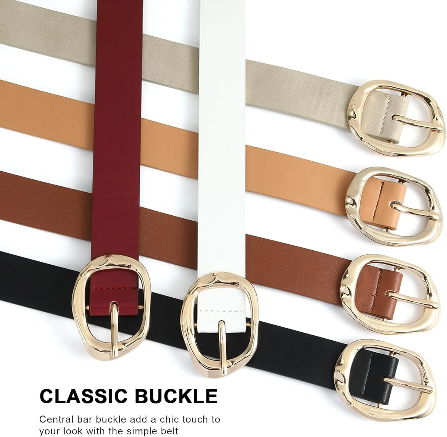 Earnda Leather Belts for Women Casual Fashion Waist Belt with Liquid Shapes Gold Buckle for Jeans Pants Dresses