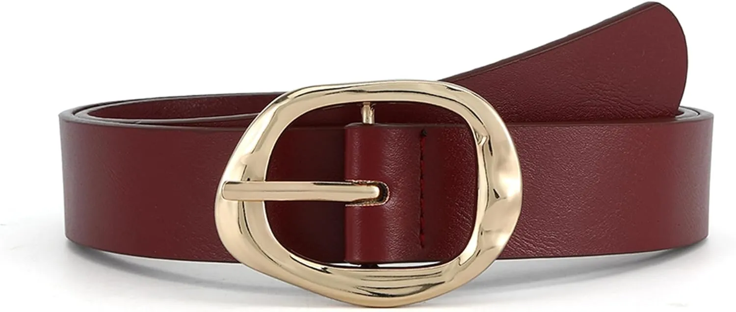 Earnda Leather Belts for Women Casual Fashion Waist Belt with Liquid Shapes Gold Buckle for Jeans Pants Dresses
