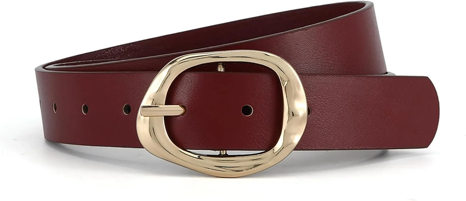 Earnda Leather Belts for Women Casual Fashion Waist Belt with Liquid Shapes Gold Buckle for Jeans Pants Dresses