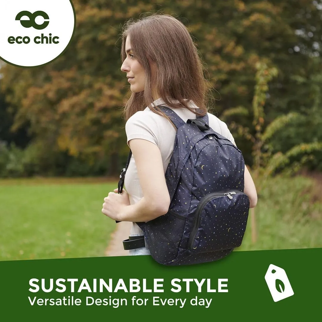 ECO CHIC Hiking Lightweight Packable Backpack - Foldable Daypack for Travel & Hiking & Outdoor Adventures - Waterproof Backpack from Recycled Materials (Blue Tits Lilac)
