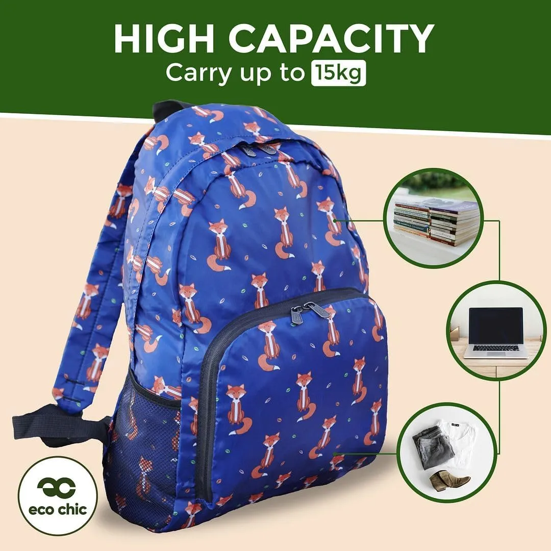 ECO CHIC Hiking Lightweight Packable Backpack - Foldable Daypack for Travel & Hiking & Outdoor Adventures - Waterproof Backpack from Recycled Materials (Blue Tits Lilac)