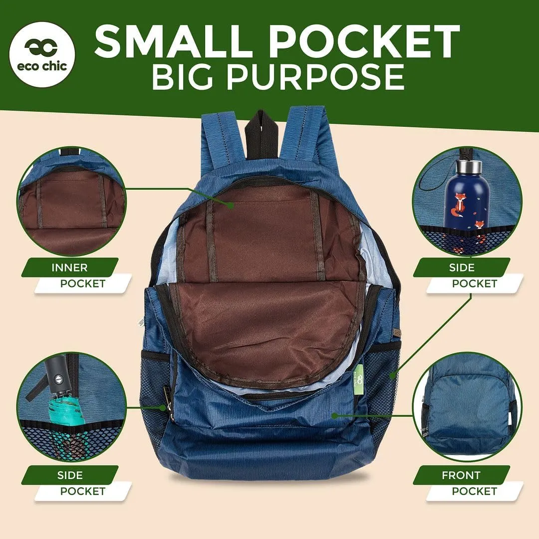 ECO CHIC Hiking Lightweight Packable Backpack - Foldable Daypack for Travel & Hiking & Outdoor Adventures - Waterproof Backpack from Recycled Materials (Blue Tits Lilac)